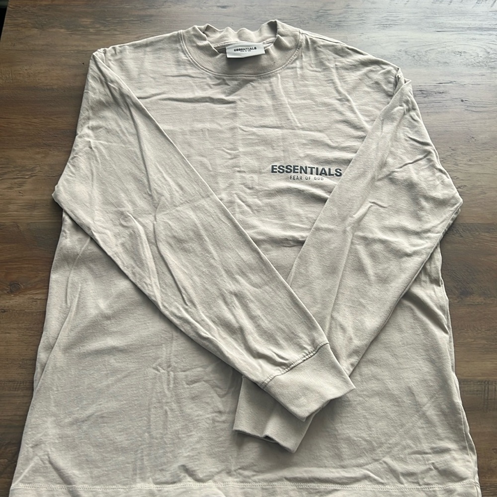 ESSENTIALS Tan Logo Long Sleeve T-Shirt